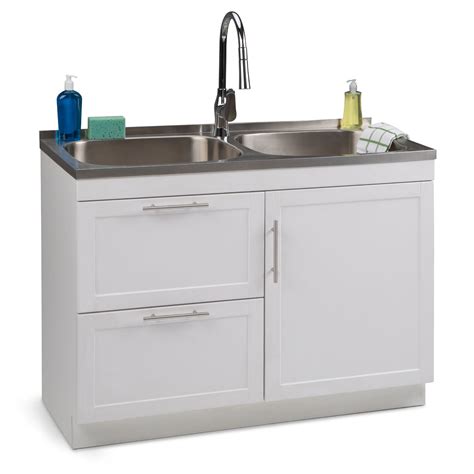 stainless steel laundry sink with faucet and storage cabinet|deep stainless sink with cabinet.